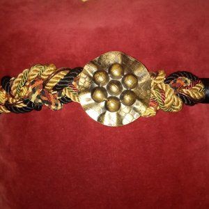CAROLYN TANNER DESIGNS Statement Belt Vintage 80s Braided Silk w/Large Medallion